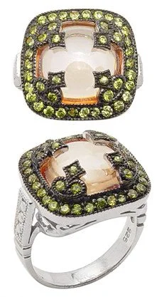 men’s engagement rings with sapphires for custom wedding engagement-Sterling Silver Orange Cabachon Green CZ Ring Size 8