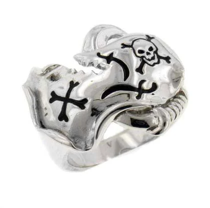 men’s wedding rings with sapphires for engagement with diamonds and rubies-Sterling Silver Pirate Treasure Map Skull Ring