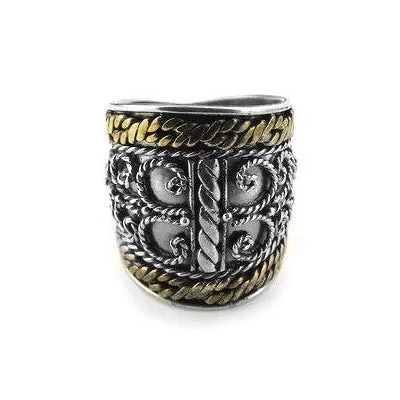 women’s custom rings with sapphires for wedding engagement jewelry-Sterling Silver Scrollwork Armor Tribal Band Ring