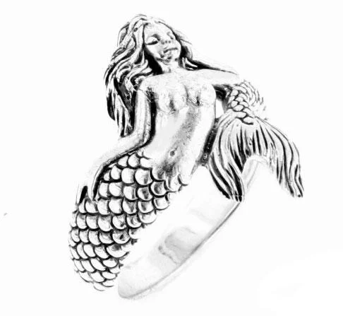 women’s custom rings with sapphires and diamonds for wedding rings-Sterling Silver Wrapped Sea Nymph Mermaid Ring