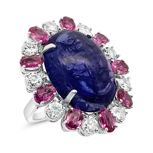 men’s wedding rings with sapphires and rubies for custom engagement-Tanzanite, Pink Sapphire & Diamond Ring