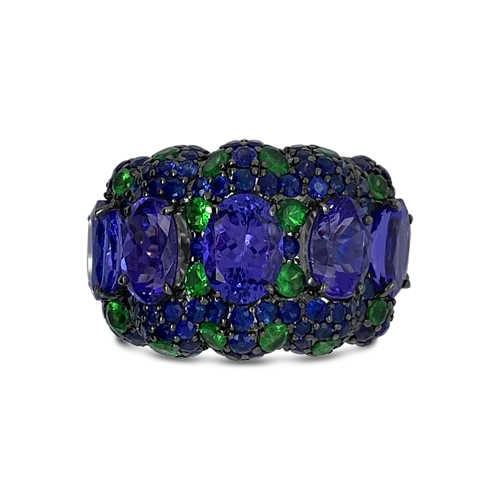 men’s engagement rings with sapphires for wedding rings with rubies-Tanzanite, Sapphire & Tsavorite Ring