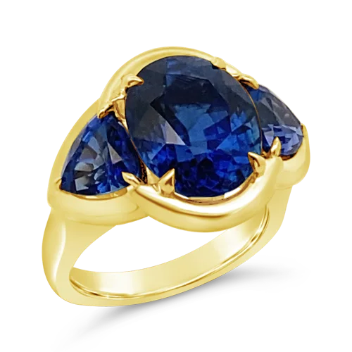 women’s engagement rings with sapphires for wedding engagement jewelry-Three Stone Blue Sapphire Ring