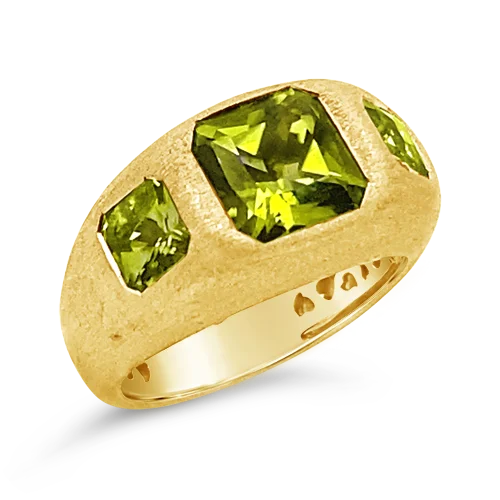 men’s wedding rings with sapphires for custom wedding engagement-Triple Peridot & Yellow Gold Ring