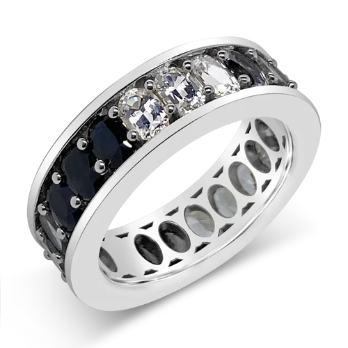 custom-made rings with sapphires for women’s engagement bands-White, Black & Gray Sapphire Ring