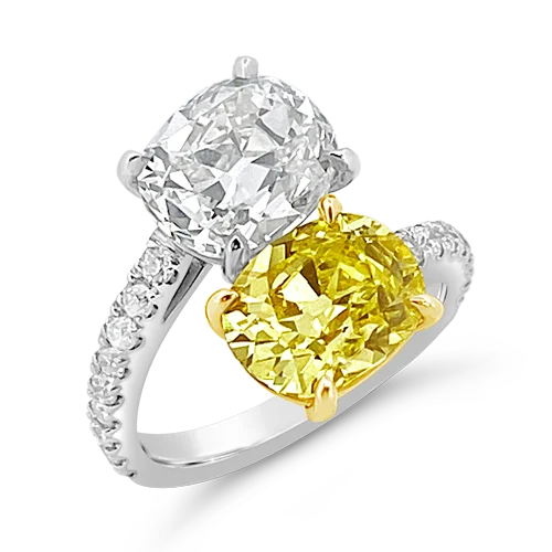 men’s wedding rings with sapphires for custom wedding bands-Yellow & White Diamond Bypass Ring