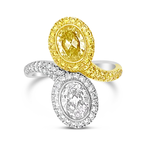 vintage rings with diamonds and sapphires for women’s engagement-Yellow & White Diamond Bypass Ring