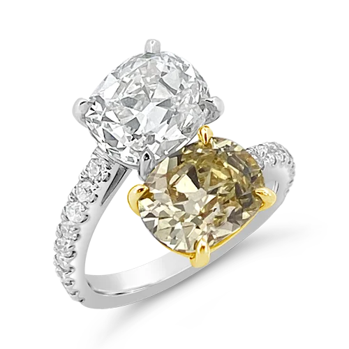 women’s rings with sapphires and diamonds for engagement with rubies-Yellow & White Diamond Bypass Ring