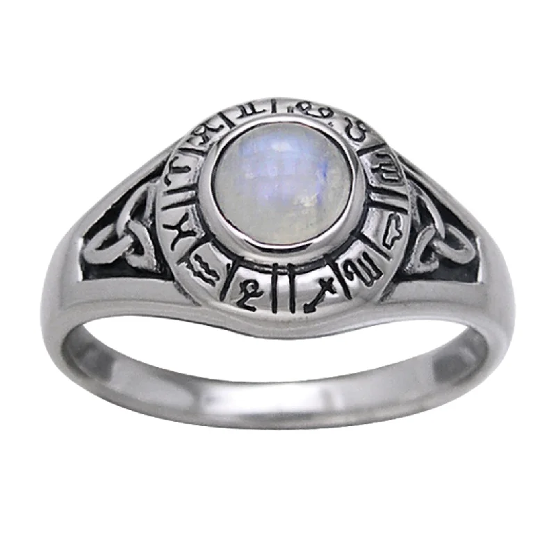 custom wedding rings with sapphires and diamonds for engagement with rubies-Zodiac Wheel Silver Celtic Knot Moonstone Ring